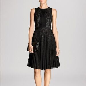 Karen Millen Black Pleated Lace Cocktail Dress